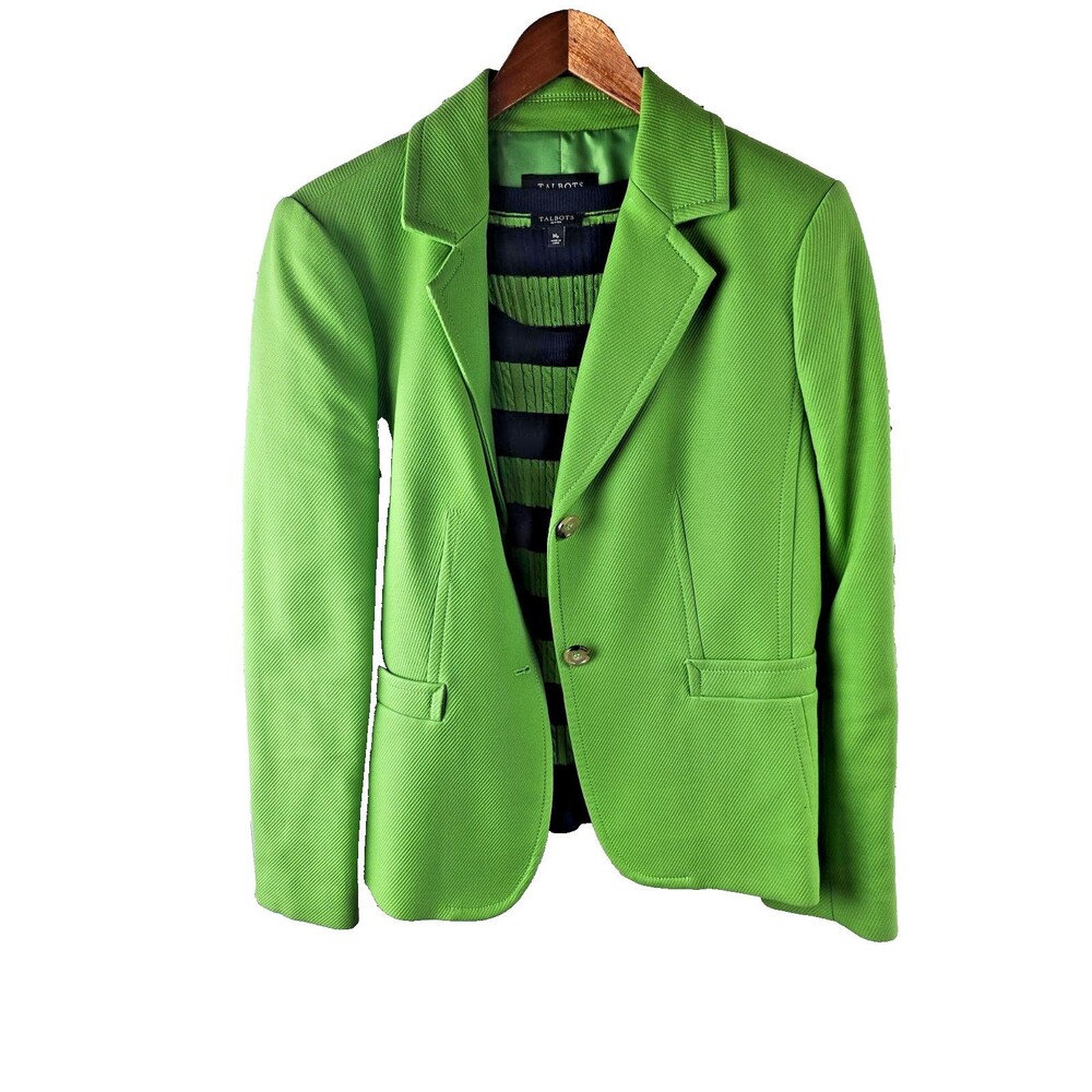Talbots Lime Green Twill Blazer 12P/ Navy & Green Sweater Vest M/P